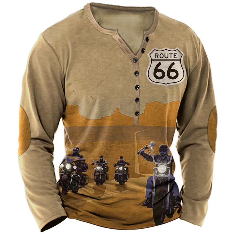 Vintage Collectible Buttons - Autumn Skull Henley Shirt 3D Print