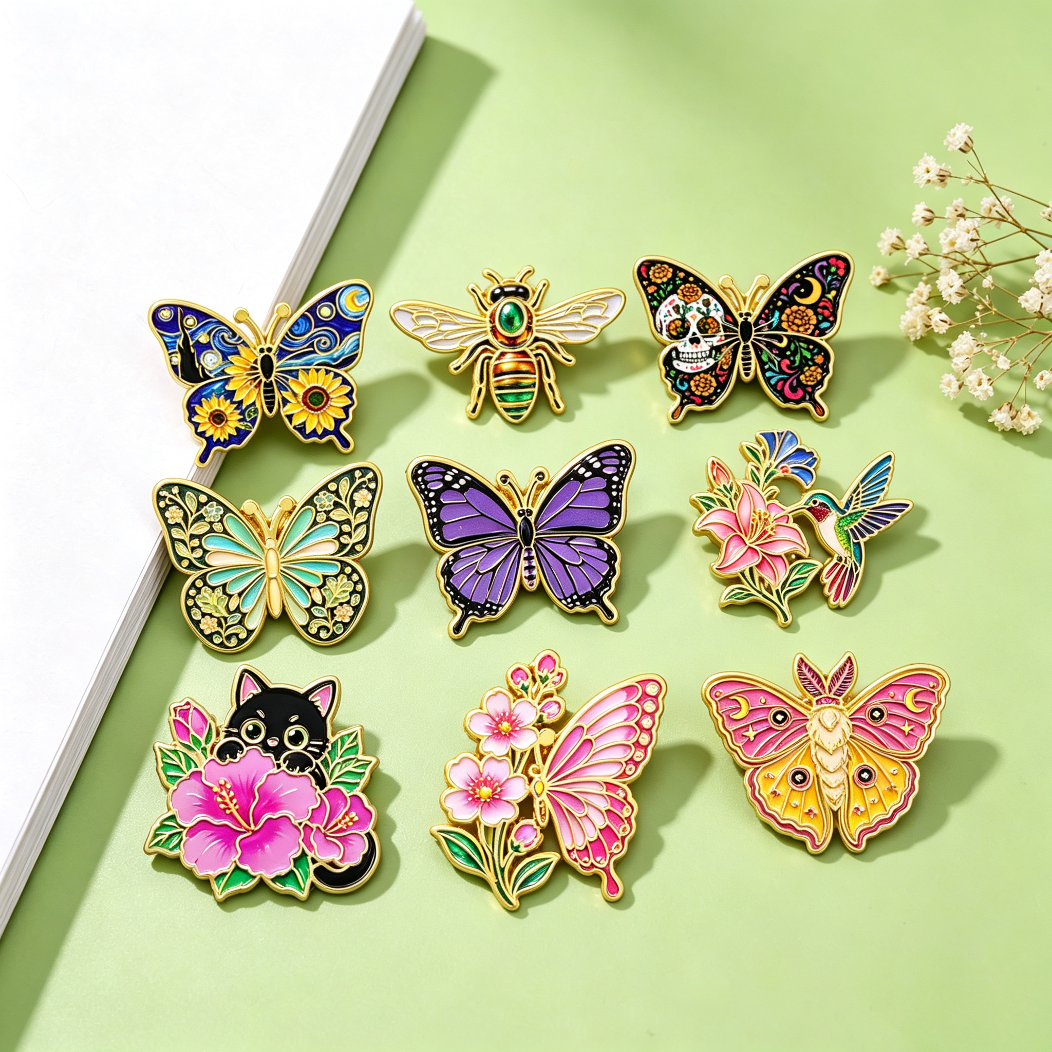 Vintage Collectible Accessories - Vintage Flower Series Brooch Butterfly Enamel